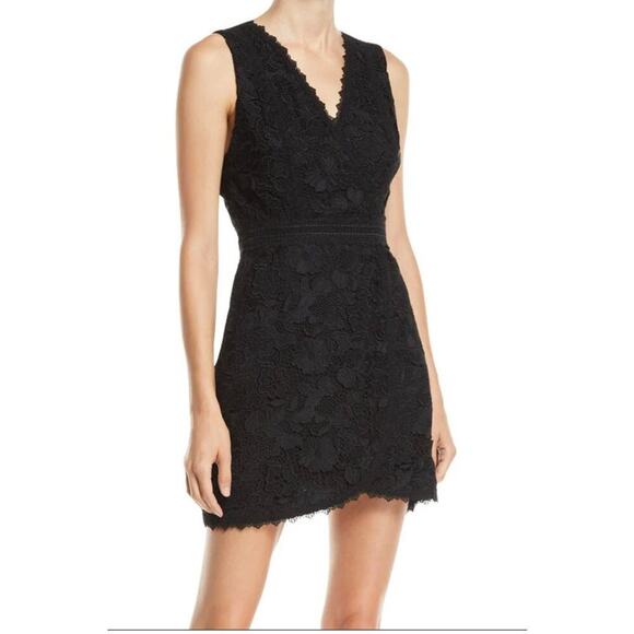 Alice + Olivia NWT Lennon Black Lace V-Neck Sheath Mini Cocktail Dress- Size 2 - Picture 2 of 11